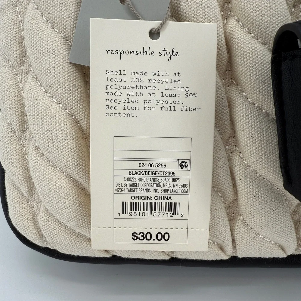 A New Day East West Satchel Handbag‎ Quilted Detachable Crossbody Strap Beige